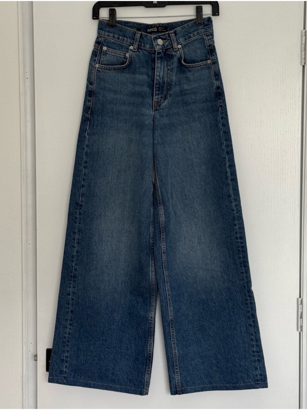 Mango High-Rise Flared Wide-Leg Jeans in Blue Denim